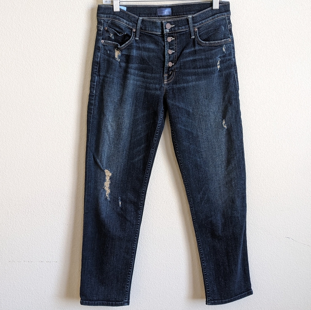 MOTHER Dark Wash Distressed Ankle Jeans